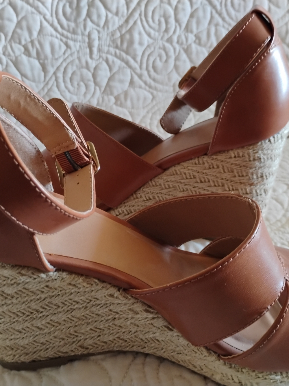 Time and Tru Tan Espadrille Wedge Sandals with Ankle Strap